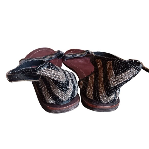 sz 6 Womens Sandals Beaded Leather Ankle Strap By Roper - Picture 3 of 9